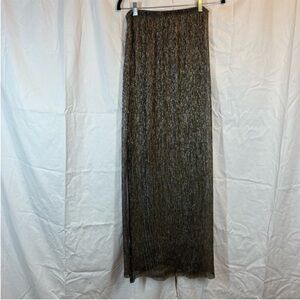San joy Boutique Metallic Gold Shimmer Crinkle High Slit High Rise Maxi Skirt